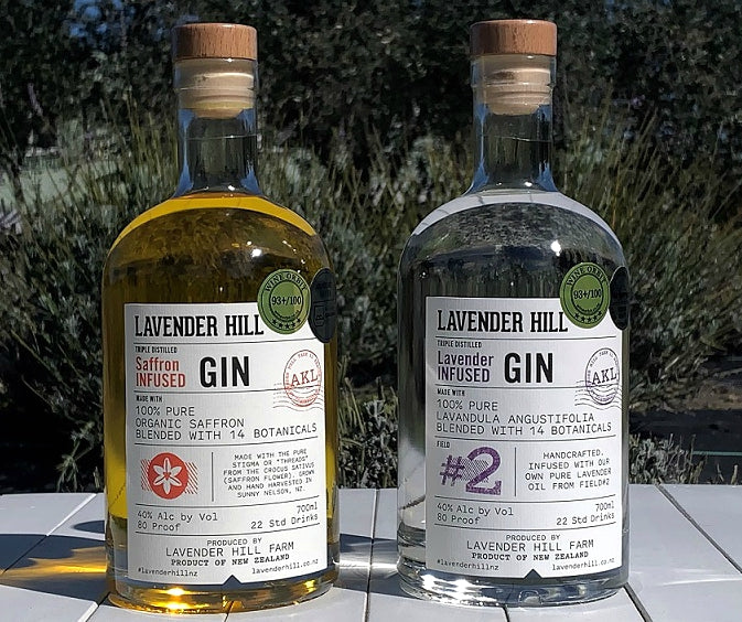 Saffron Gin and Lavender Gin from Lavender Hill craft distillery Auckland
